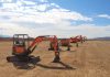 An assortment of Doosan excavators lined up at the media event in Arizona.