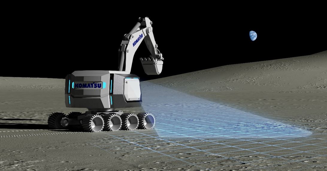 Artist rendering of Komatsu excavator on the moon for Komatsu's autonomy project.