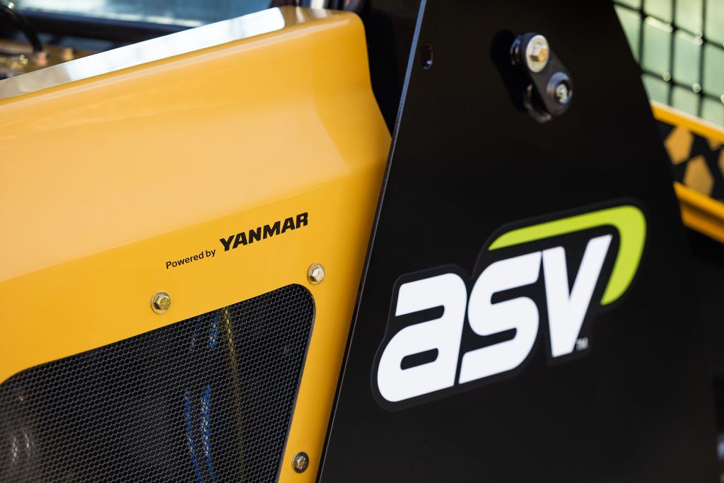 Closeup of ASV branding on the RT-40 compact track loader.