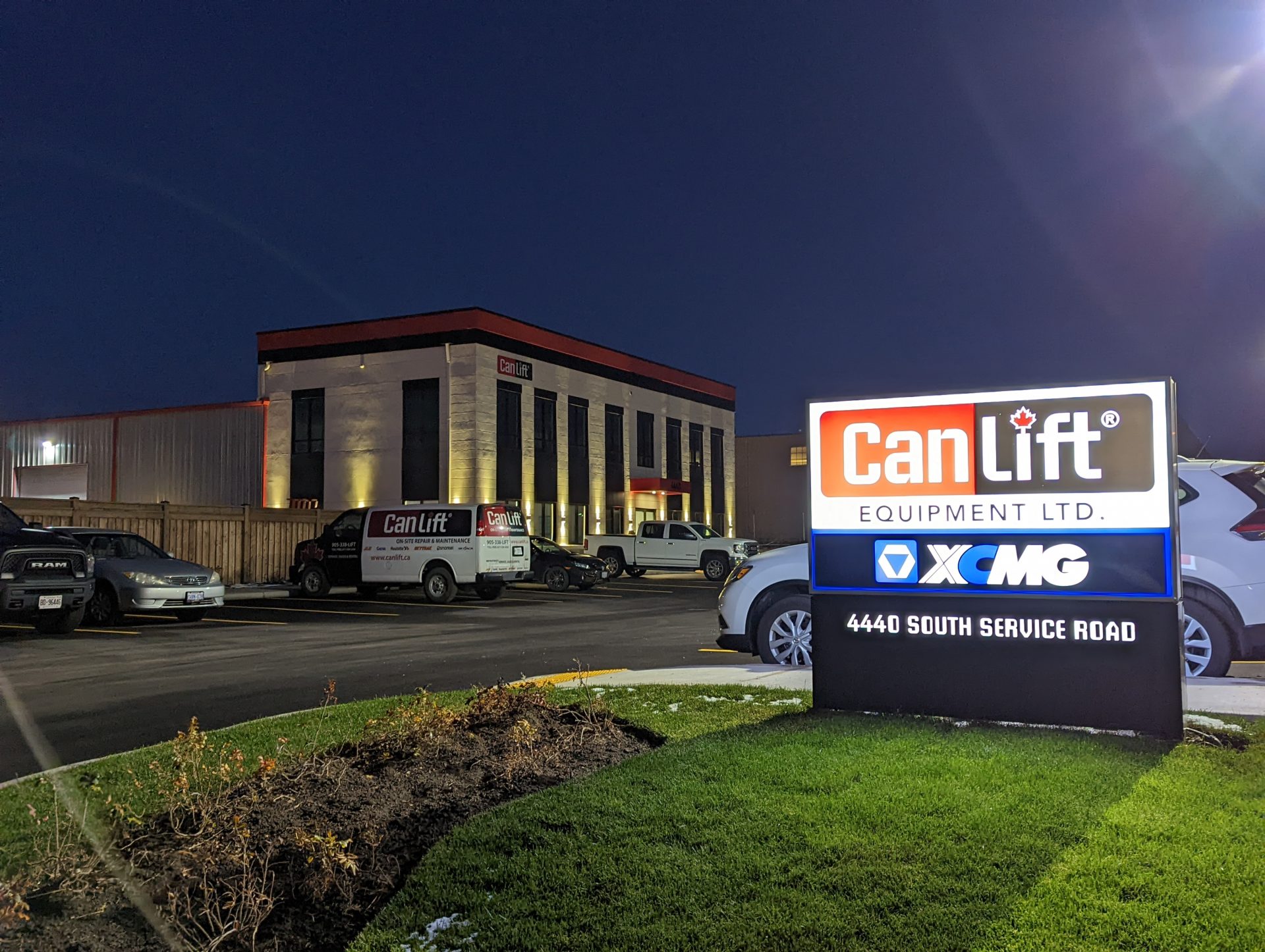 XCMG logo on CanLift sign outside of the company's headquarters in Burlington, Ontario.