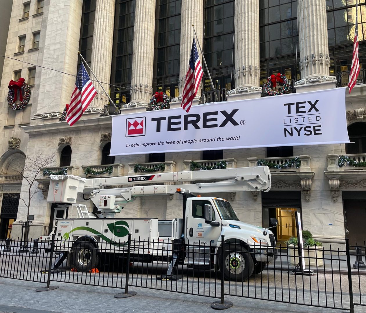Terex all-electric bucket truck displayed at New York Stock Exchange