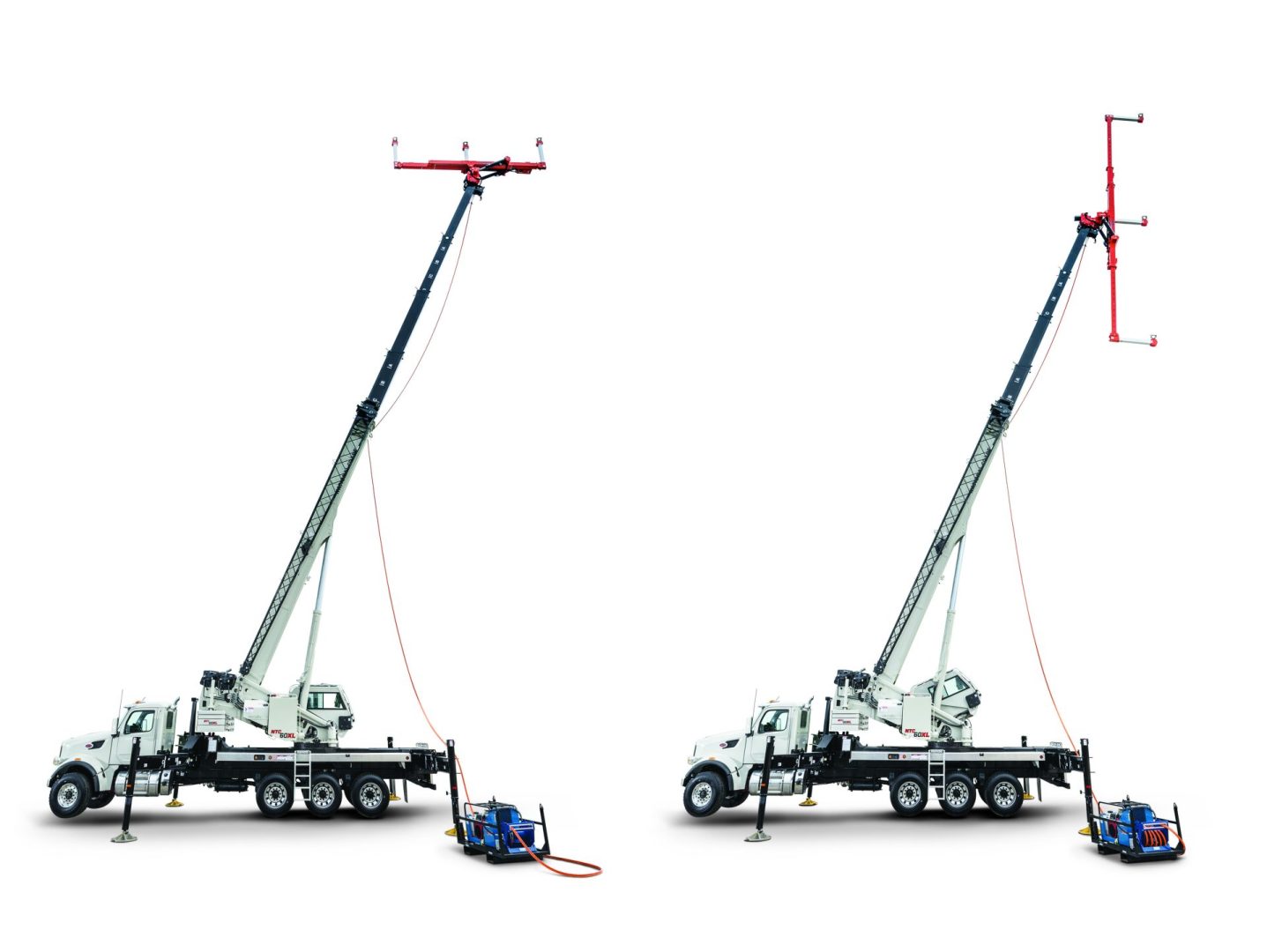 two National Crane modesl equipped with lineWise line lifers