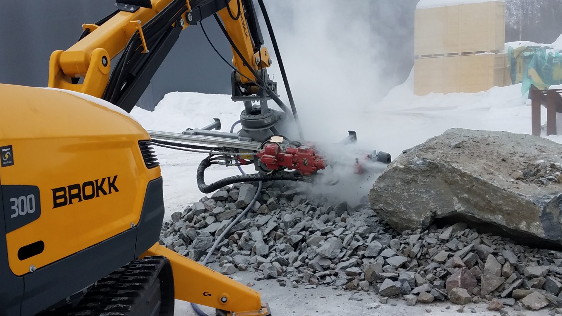 A demolition robot using a drill attachment