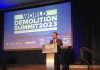 David Piccini, Ontario’s new Minister of Labour, Immigration, Training and Skills Development addresses the World Demolition Summit in Toronto, Ontario on October 18.